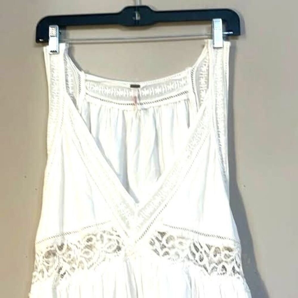 Free People Carla Ivory Crochet Lace Detail Semi-Sheer Cotton Maxi Dress - Small